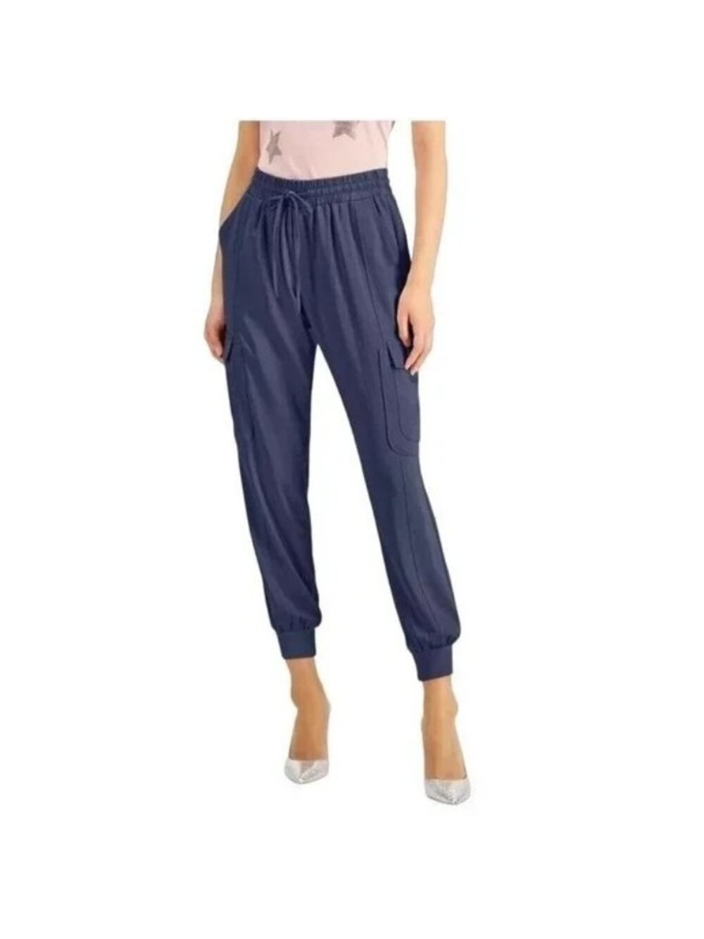 INC International Concepts Jogger Pants Large Cargo Petite Utility Navy Blue